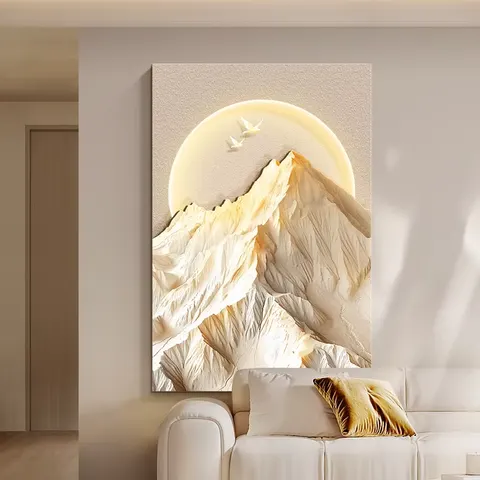 山水 单幅 装饰画 轻奢风 玄关背景墙挂画 LED带灯画
