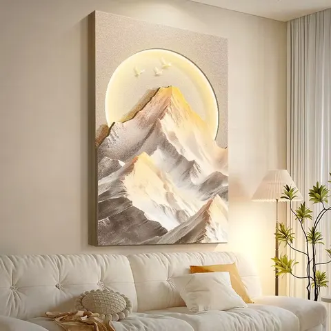 山水 单幅 装饰画 轻奢风 玄关背景墙挂画 LED带灯画