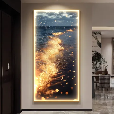 海浪 单幅 装饰画 轻奢风 玄关背景墙挂画 LED带灯画