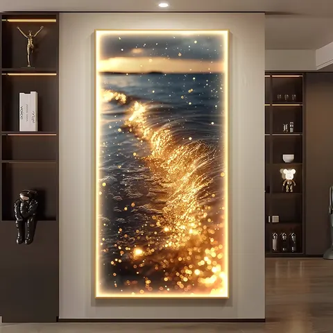 海浪 单幅 装饰画 轻奢风 玄关背景墙挂画 LED带灯画