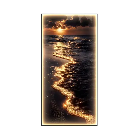 海浪 单幅 装饰画 轻奢风 玄关背景墙挂画 LED带灯画