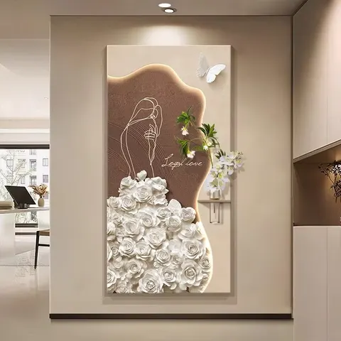 繁花 单幅 装饰画 轻奢风 玄关背景墙挂画 LED带灯画