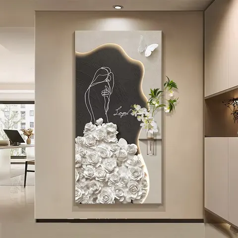 繁花 单幅 装饰画 轻奢风 玄关背景墙挂画 LED带灯画