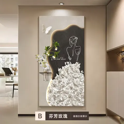 繁花 单幅 装饰画 轻奢风 玄关背景墙挂画 LED带灯画