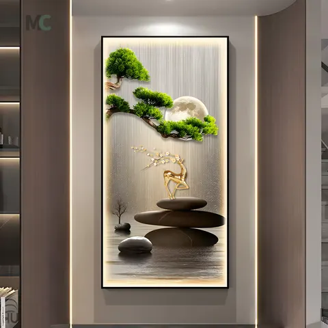 植物 单幅 装饰画 轻奢风 玄关背景墙挂画 LED带灯画