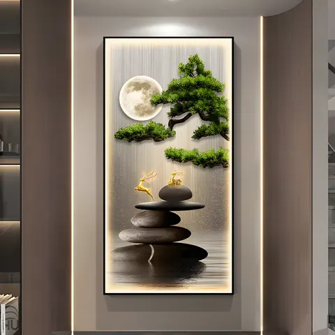 植物 单幅 装饰画 轻奢风 玄关背景墙挂画 LED带灯画