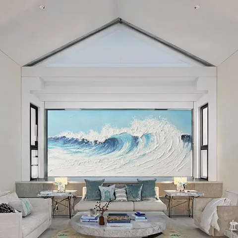 海浪 单幅 装饰画 现代简约 客厅背景墙挂画 手绘油画