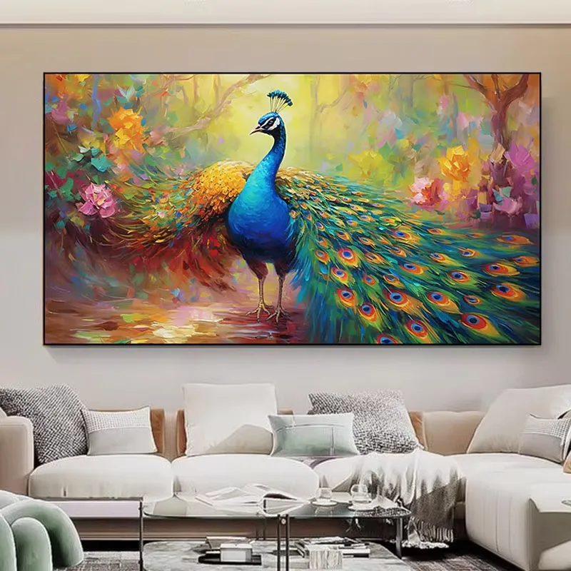 孔雀 单幅 装饰画 现代简约 客厅背景墙挂画 手绘油画