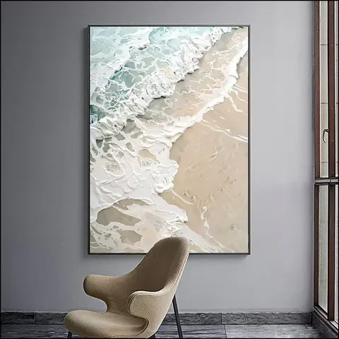海浪 单幅 装饰画 现代简约 玄关背景墙挂画 手绘油画