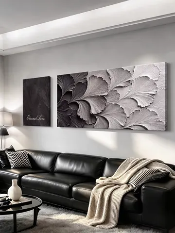 银杏 两联 装饰画 高级灰 客厅背景墙挂画 砂岩浮雕
