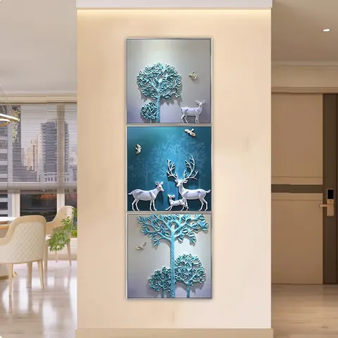 抽象 三联 装饰画 现代简约 客厅背景墙挂画 砂岩浮雕