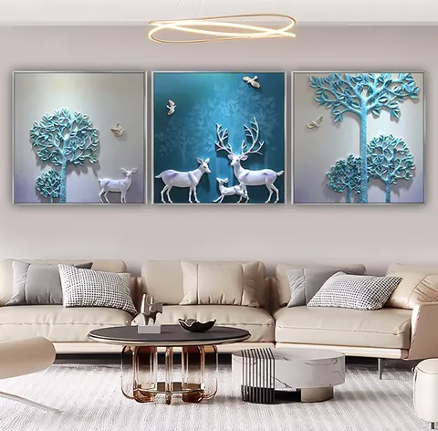 抽象 三联 装饰画 现代简约 客厅背景墙挂画 砂岩浮雕
