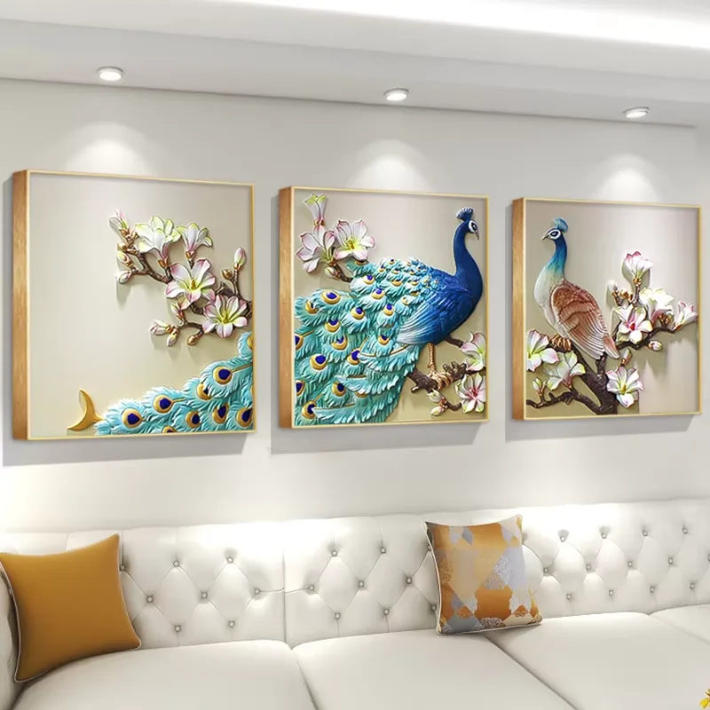 孔雀 单幅 装饰画 现代简约 客厅背景墙挂画 砂岩浮雕