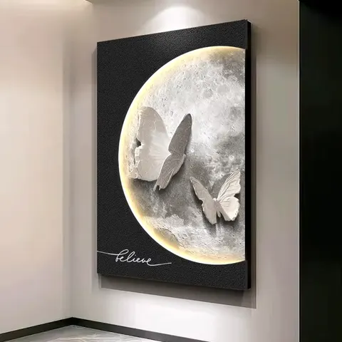 日月星辰 单幅 装饰画 现代简约 客厅背景墙挂画 LED带灯画