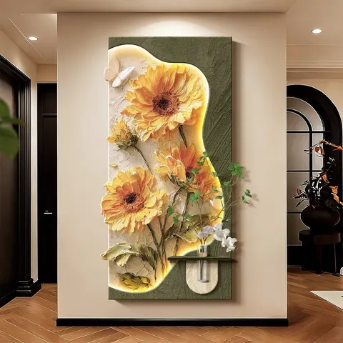 繁花 单幅 装饰画 现代简约 玄关背景墙挂画 LED带灯画