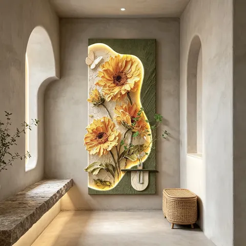 繁花 单幅 装饰画 现代简约 玄关背景墙挂画 LED带灯画