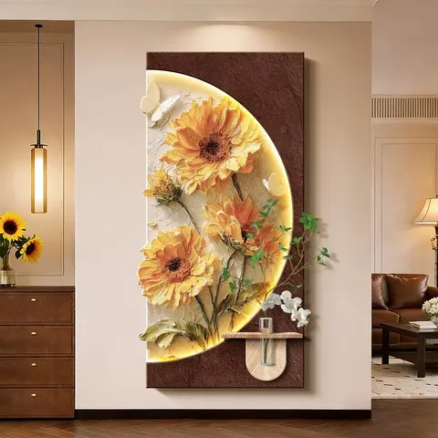 繁花 单幅 装饰画 现代简约 玄关背景墙挂画 LED带灯画