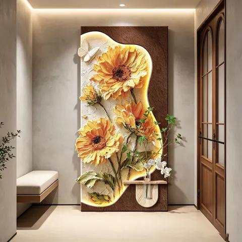 繁花 单幅 装饰画 现代简约 玄关背景墙挂画 LED带灯画