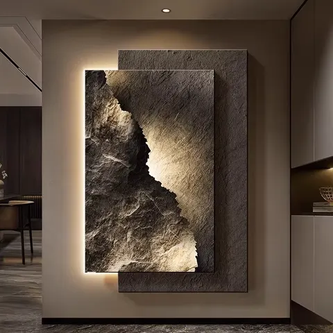 抽象 单幅 装饰画 轻奢风 玄关背景墙挂画 LED带灯画