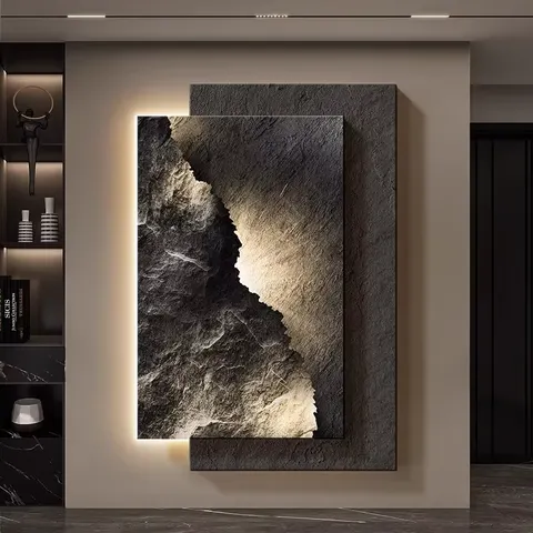 抽象 单幅 装饰画 轻奢风 玄关背景墙挂画 LED带灯画