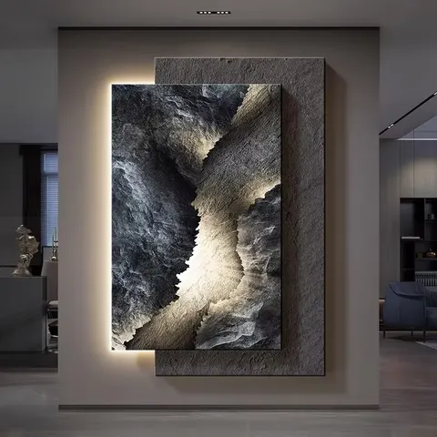 抽象 单幅 装饰画 轻奢风 玄关背景墙挂画 LED带灯画