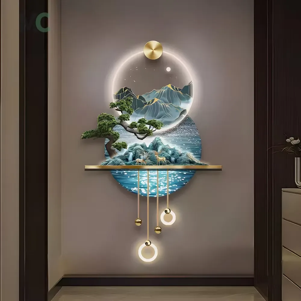 山水 单幅 装饰画 现代简约 玄关背景墙挂画 LED带灯画