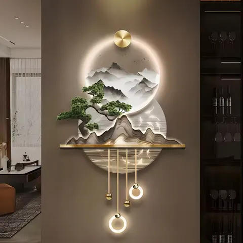 山水 单幅 装饰画 现代简约 玄关背景墙挂画 LED带灯画