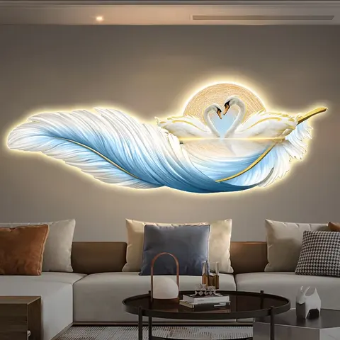 羽毛 单幅 装饰画 现代简约 酒店背景墙挂画 LED带灯画