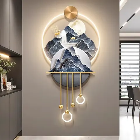 山水 单幅 装饰画 现代简约 玄关背景墙挂画 LED带灯画
