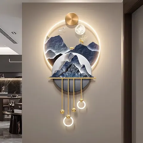 山水 单幅 装饰画 现代简约 玄关背景墙挂画 LED带灯画