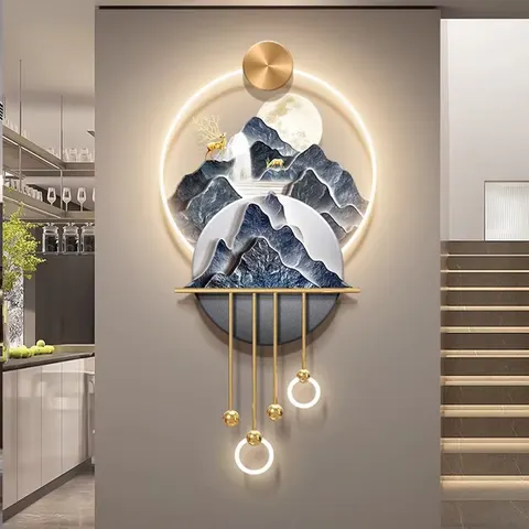 山水 单幅 装饰画 现代简约 玄关背景墙挂画 LED带灯画