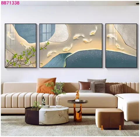 锦鲤 三联 装饰画 现代简约 客厅背景墙挂画