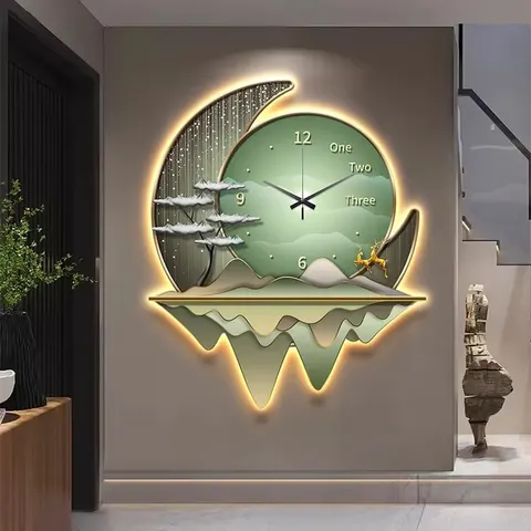 挂钟组合 单幅 装饰画 欧式 餐厅背景墙挂画 LED带灯画