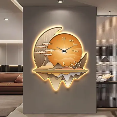 挂钟组合 单幅 装饰画 欧式 餐厅背景墙挂画 LED带灯画