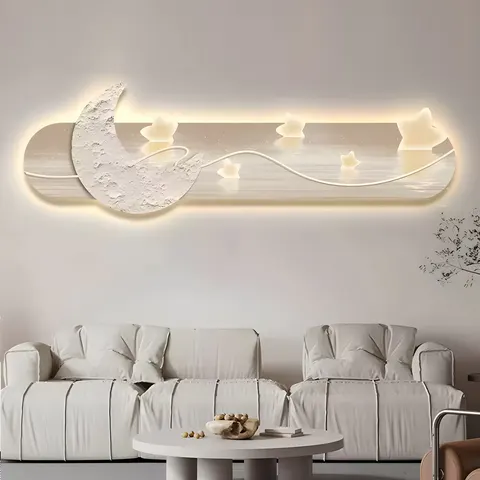 日月星辰 单幅 装饰画 现代简约 客厅背景墙挂画 LED带灯画