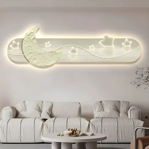 日月星辰 单幅 装饰画 现代简约 客厅背景墙挂画 LED带灯画