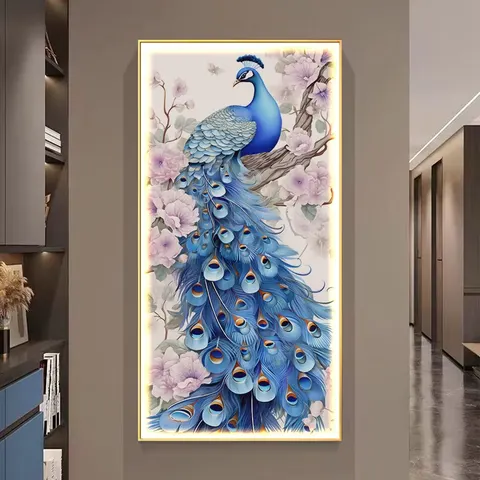孔雀 单幅 装饰画 轻奢风 客厅背景墙挂画 LED带灯画