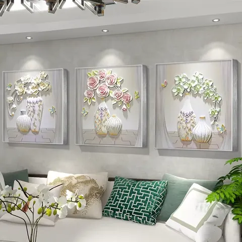 繁花 单幅 装饰画 现代简约 客厅背景墙挂画 砂岩浮雕
