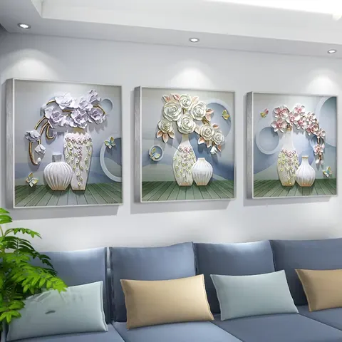 繁花 单幅 装饰画 现代简约 客厅背景墙挂画 砂岩浮雕