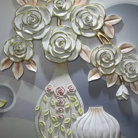 繁花 单幅 装饰画 现代简约 客厅背景墙挂画 砂岩浮雕