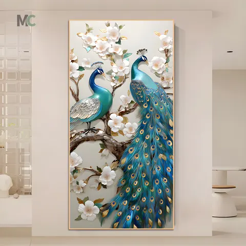 孔雀 单幅 装饰画 现代简约 卧室背景墙挂画 晶瓷画