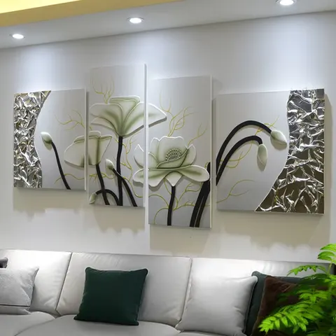 荷花 单幅 装饰画 现代简约 客厅背景墙挂画 手工皮雕