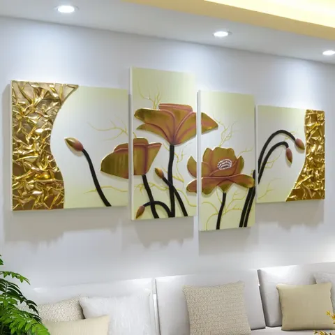 荷花 单幅 装饰画 现代简约 客厅背景墙挂画 手工皮雕