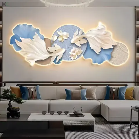 锦鲤 单幅 装饰画 现代简约 客厅背景墙挂画 LED带灯画