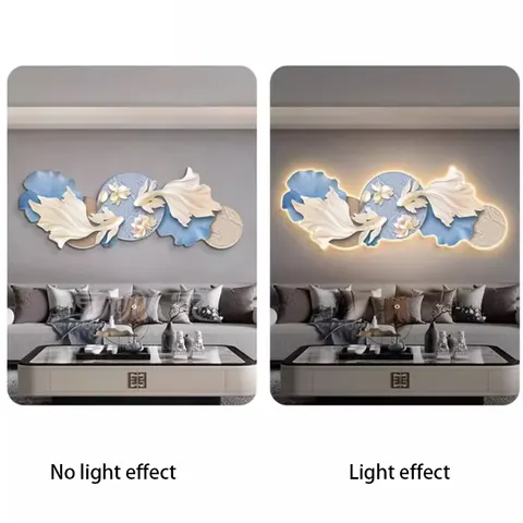 锦鲤 单幅 装饰画 现代简约 客厅背景墙挂画 LED带灯画