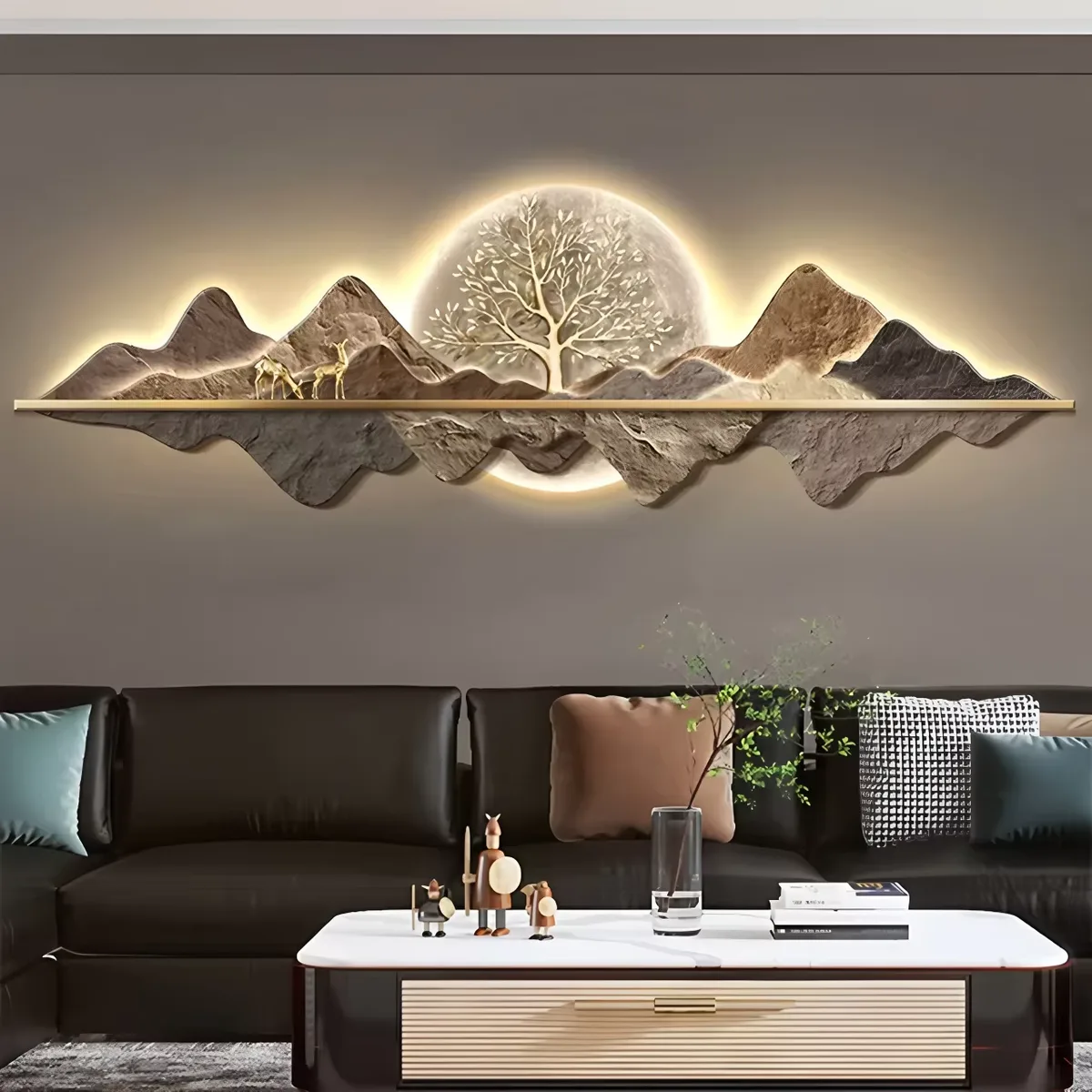 植物 单幅 装饰画 现代简约 客厅背景墙挂画 LED带灯画