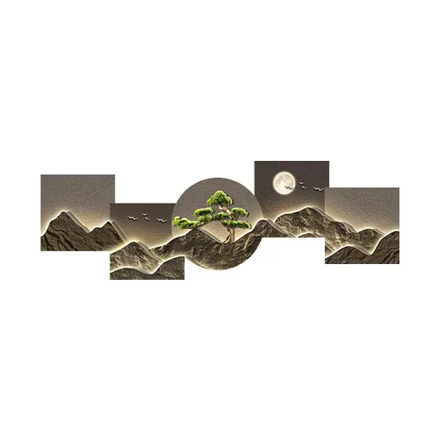 山水 单幅 装饰画 现代简约 客厅背景墙挂画 LED带灯画