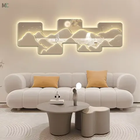 城市 单幅 装饰画 现代简约 客厅背景墙挂画 LED带灯画
