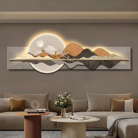 抽象 单幅 装饰画 轻奢风 客厅背景墙挂画 LED带灯画