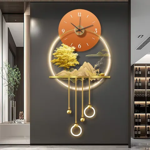 挂钟组合 单幅 装饰画 现代简约 客厅背景墙挂画 LED带灯画